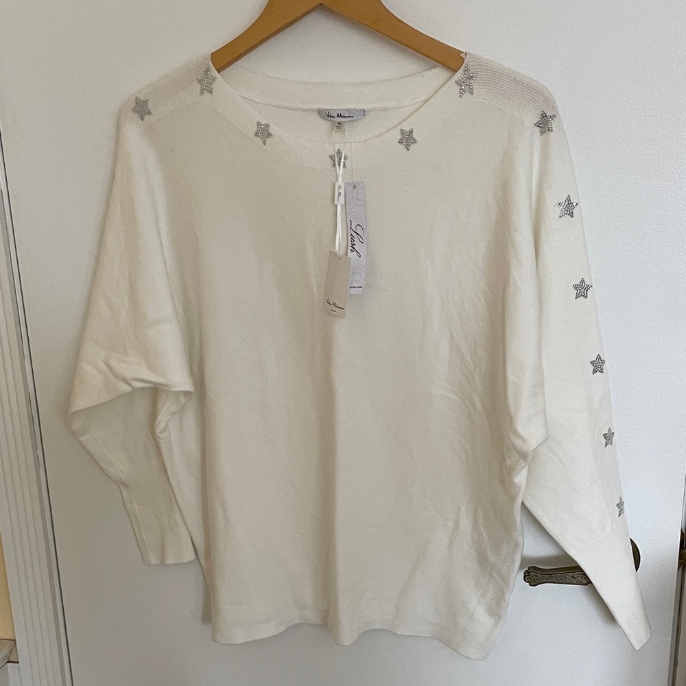 Size XL Vila Milano Cream Sweater with Silver Star Details